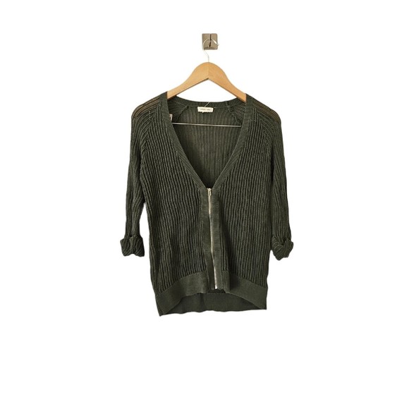 UO Silence + Noise Open Knit Cardigan Sweater Large Green Zip Front - Picture 3 of 4
